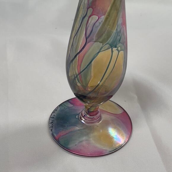 Rueven Nouveau Art Glass Co. Hand Painted Translucent Bud Vase 8" Tall - Picture 4 of 15